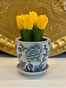 Cachepot em Ceramica - Azul e Verde - 12,5CM