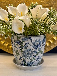 Cachepot em Ceramica - Azul e Verde - 20,5CM