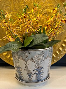 Cachepot em Ceramica - Azul Claro e Marrom - 25,5CM