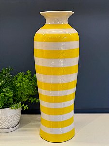 Vaso - Ceramica - Amarelo e Branco