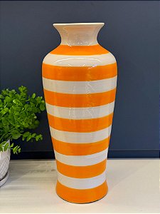 Vaso - Ceramica - Laranja e Branco