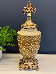 Potiche - Ceramica - Marrom e Bege - 46CM