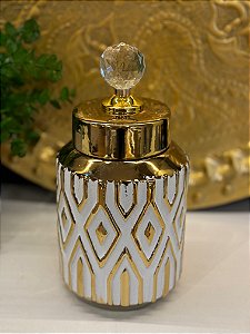 Potiche - Branco e Dourado - Ceramica - 26cm
