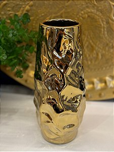 Vaso - Ceramica - Dourado - M