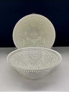 Bowl - Turquia - Vitral - Pintado á mão - Médio - Branco e Prata