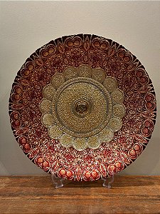 Centro de Mesa em Vitral  - Vermelho e Dourado - GG