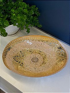Fruteira - Centro de Mesa em Metal - Turca - Vitral - Rosa e Dourado
