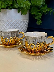 Xicara Turca - Par - Vidro - Chumbo e Dourado