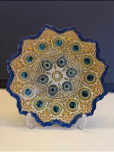 Centro de Mesa em Vitral  - Azul, Off White e Dourado - Mini