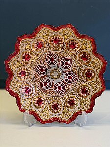 Centro de Mesa em Vitral - Vermelho, Off White e Dourado - Mini