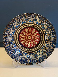 Centro de Mesa em Vitral  - Azul, Vermelho e Dourado - Mini
