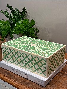 Caixa Decorativa - Osso - Verde - Flor