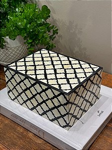 Caixa Decorativa - Osso - Off White e Preto