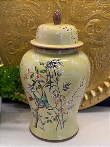 Potiche - Ceramica - Verde Claro - Pássaro - 47,5CM