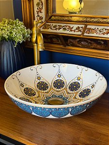 Cuba Sobrepor - Arabesco Turca - Branco, Azul e Dourado