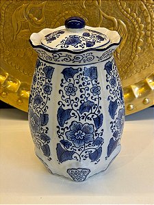 Potiche - Branco, Azul - Ceramica - 29cm