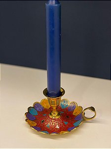 Porta Vela - Latão - Dourado - Flor - Vermelho