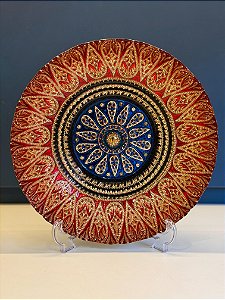 Centro de Mesa em Vitral  - Vermelho, Dourado e Azul  - Médio