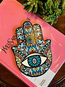 Hamsa de Parede ou Mesa - Cerâmica - Mão de Fátima