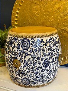 Tamborete - Garden Seat - Pintado à mão - Azul e Branco