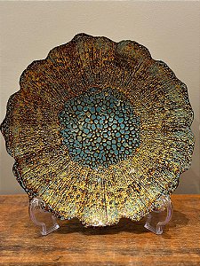 Centro de Mesa em Vitral - Pequeno - Dourado e Turquesa