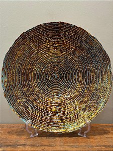 Centro de Mesa em Vitral - Dourado e Turquesa - Grande