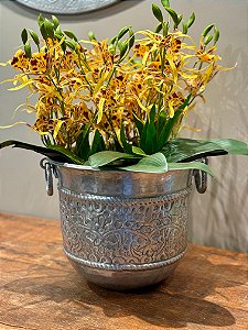 Cachepot em Alumínio - Martelado - Prata -  26CM