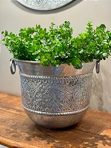 Cachepot em Alumínio - Martelado - Prata -  34CM