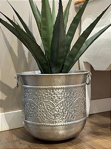 Cachepot em Alumínio - Martelado - Prata -  38CM