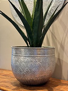 Cachepot em Alumínio  - Martelado - Prata - 37CM
