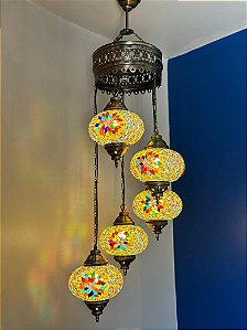 Luminária de Teto Turca 5 Globos Grande Colorida