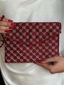Bolsa Clutch - Bordado - Vinho e Dourado