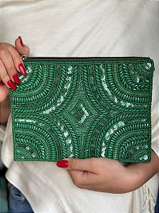 Bolsa Clutch - Bordado - Miçangas - Verde