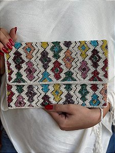 Bolsa Clutch - Bordado - Miçangas - Colorida