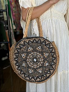 Bolsa Praia - Bordada - Com Miçangas - Preto