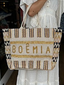 Bolsa Praia - Bordada - Com Miçangas - Boêmia - Bege