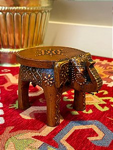 Elefante Decorativo - Madeira - Pintado a Mão - Marrom - Mini