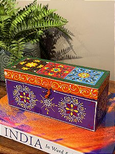 Caixa Decorativa - Porta Joias - Madeira - Pintado á Mão - Colorido