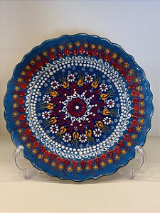 Prato de Parede Medio - Turquia - Decorativo - Cerâmica - Alto Relevo - Azul