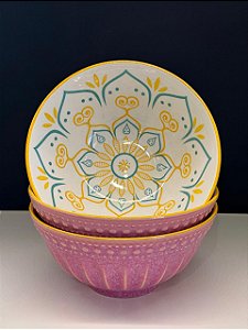 Bowl - Cerâmica - Amarelo, Verde e Rosa - Tamanho Grande