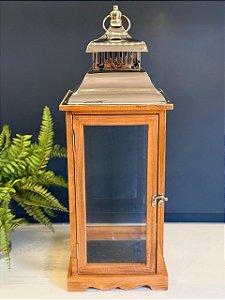 Lanterna - Madeira e Metal - Prata - 59CM