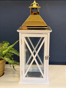 Lanterna - Madeira e Metal - Branco e Dourado - 57,5CM
