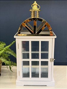 Lanterna - Madeira e Metal - Branco e Dourado - 55,5CM