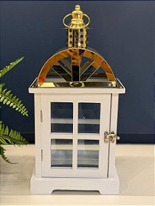 Lanterna - Madeira e Metal - Branco e Dourado - 40CM