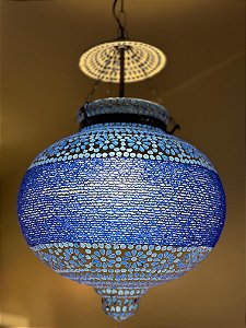 Luminária de Teto Metal e Vidro Azul