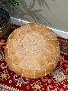 Puff Marroquino - Couro Natural - Redondo 55CM - Sem Enchimento