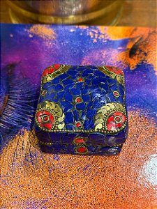 Porta Joias - Metal - Feito à mão - Azul, Dourado e Vermelho - G