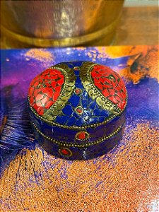 Porta Joias - Metal - Feito à mão - Azul, Vermelho e  Dourado - G