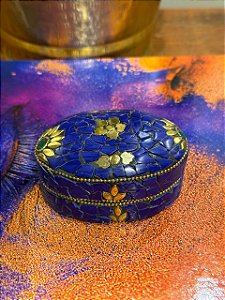 Porta Joias - Metal - Feito à mão - Azul, Verde e Dourado - G
