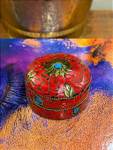 Porta Joias - Metal - Feito à mão - Vermelho, Azul e Dourado - 7CM